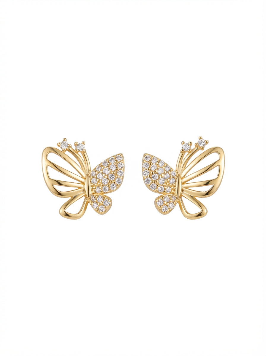 Gold Butterfly Earrings – Elegant Metallic Tone with Crystal Sparkle