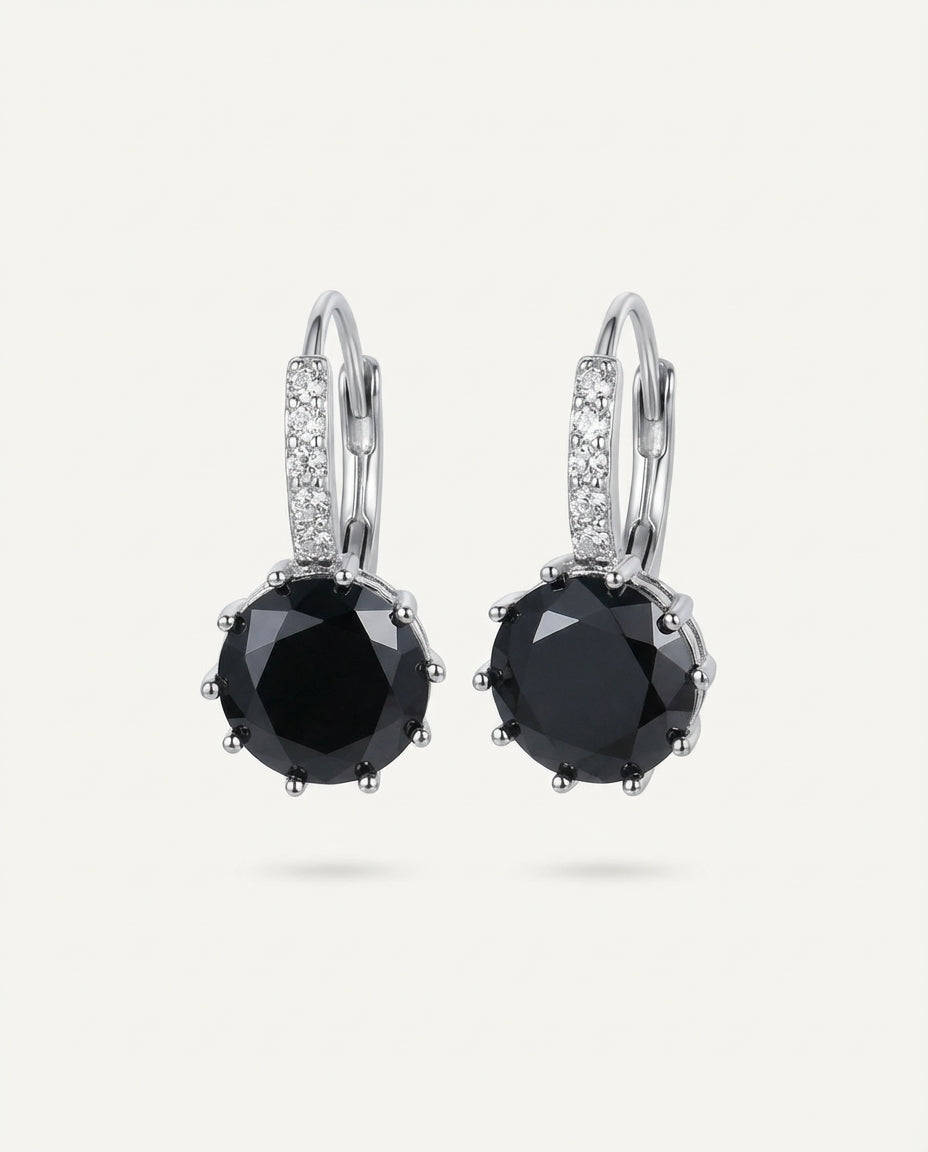 Black Copper Zircon Round Inlay Dangle Earrings