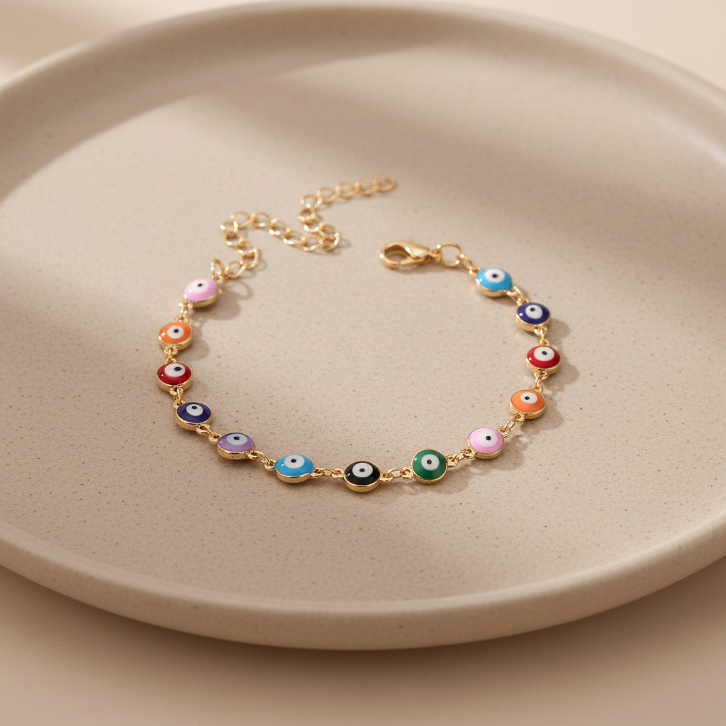 Multicolor Evil Eye Bracelet for Women – Adjustable Nazar Protection Charm Bracelet