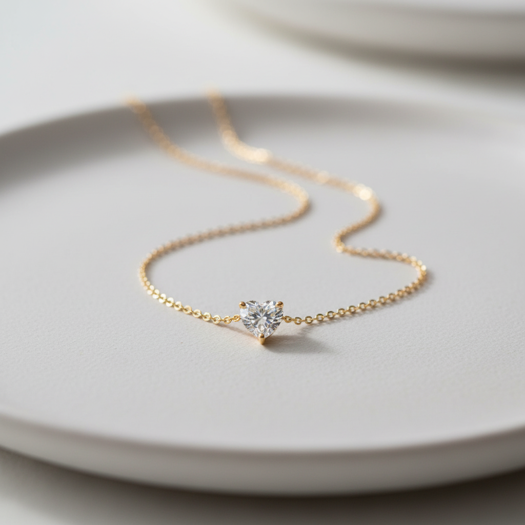 Gold Mini Heart Diamond Necklace