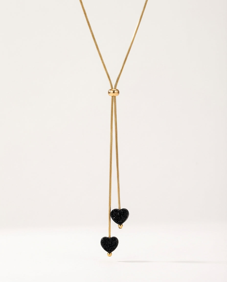Gold Chain Black Heart Pendant Necklace