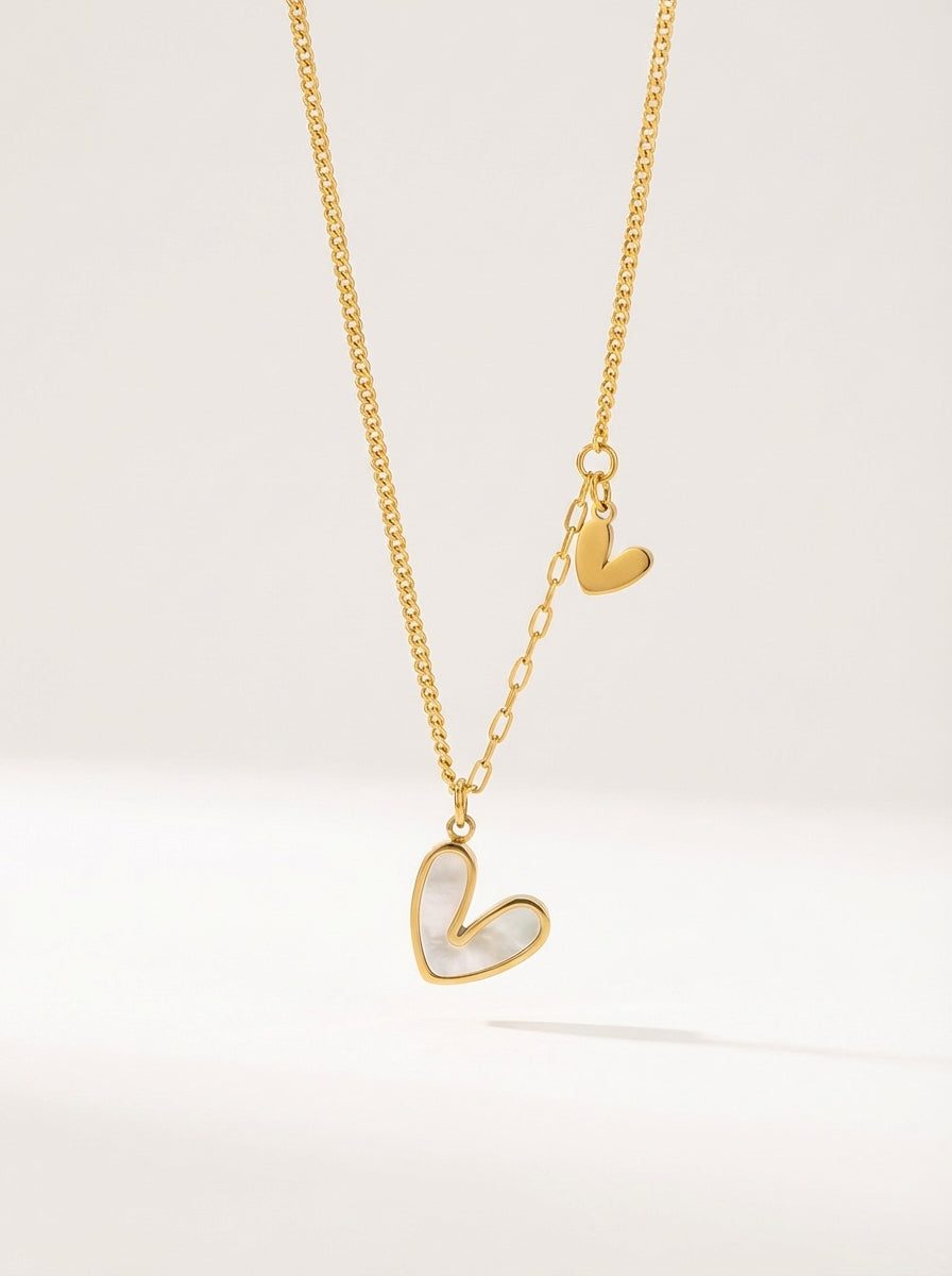 Gold Plated Titanium Steel Large & Small Heart Necklace