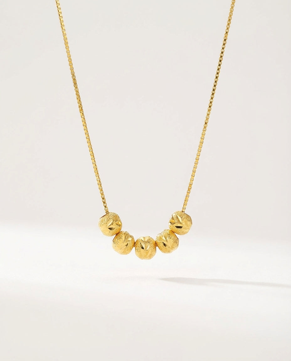 Gold Five Blessing Lucky Beads Necklace - Alloy Titanium Steel Box Chain