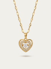 Gold 18K Electroplated Stainless Steel Heart Pendant Necklace with Crystal Accent
