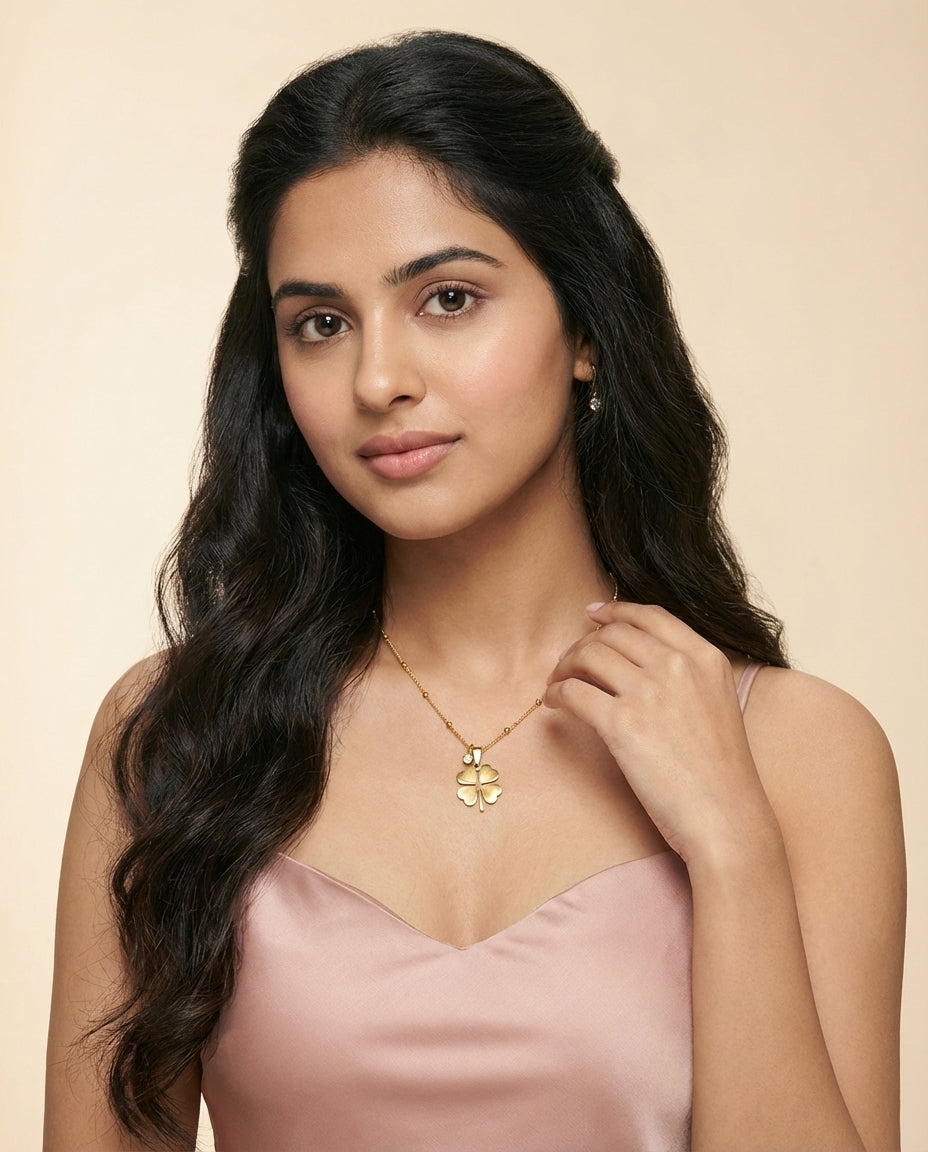 18K Gold Plated Four-Leaf Clover Necklace in Stainless Steel