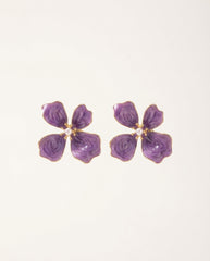 Purple Floral Silver Needle Earrings with Gold Trim