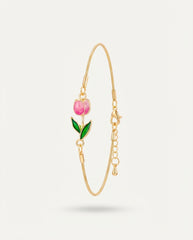 Gold Plated Pink Flower Bracelet in Alloy Copper