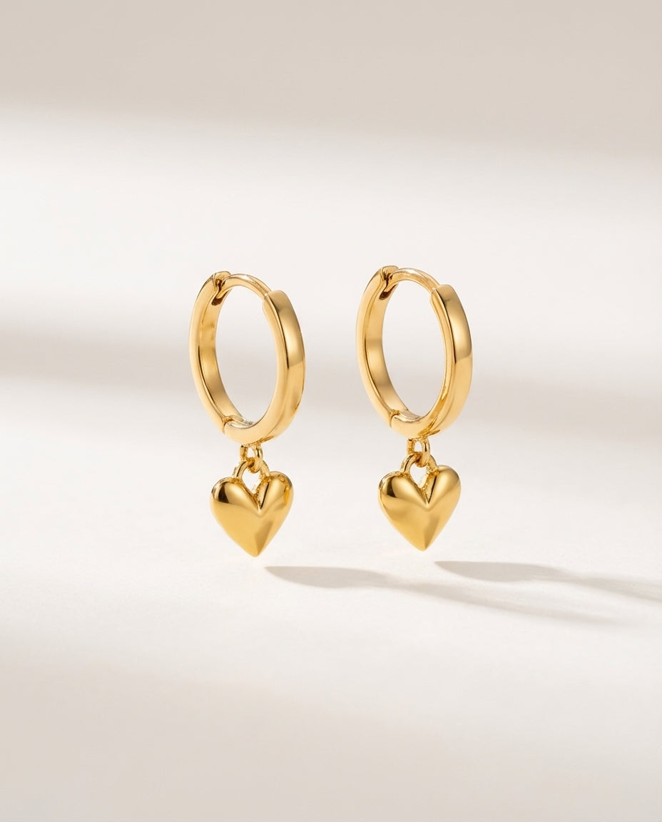 Gold Geometric Heart Drop Earrings | 304 Stainless Steel