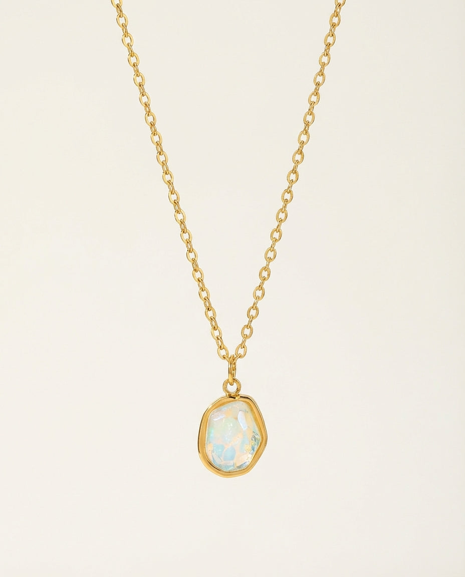 Gold-Plated Geometric Zircon Pendant Necklace – Stainless Steel, Adjustable