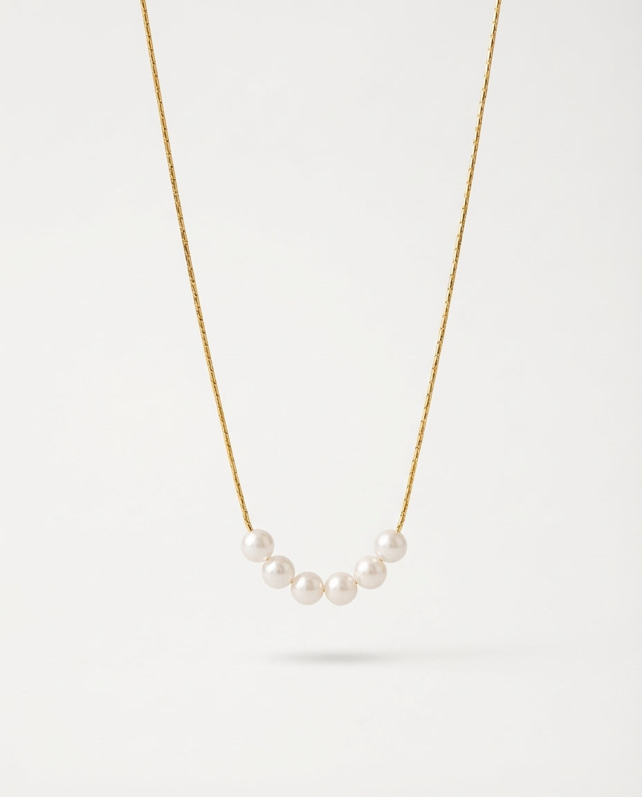 18K Gold Women's Stainless Steel Pendant Necklace with Pearls 47cm