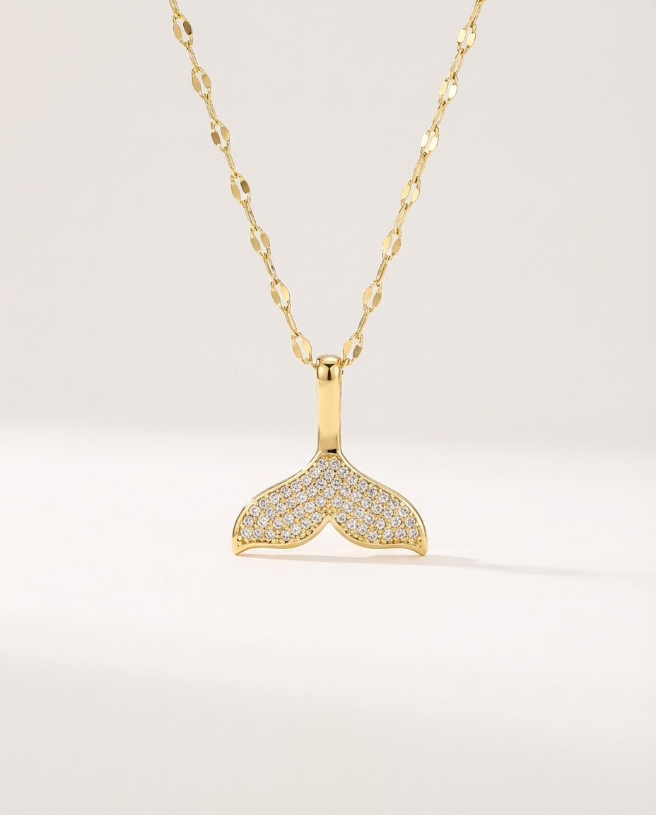 Gold-Plated Stainless Steel Full Diamond Fishtail Necklace