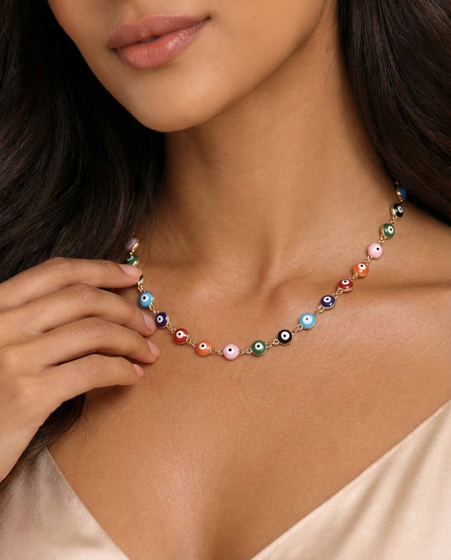 Colored Gold Devil's Eye Beaded Necklace