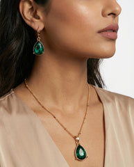Emerald Green Teardrop Earrings & Necklace Set in Alloy