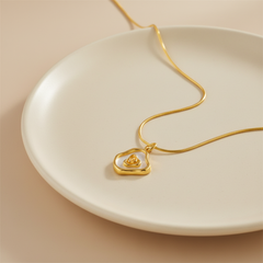 Gold Titanium Steel & Mother-of-Pearl Flower Pendant Necklace
