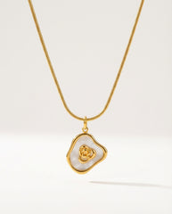 Gold Titanium Steel & Mother-of-Pearl Flower Pendant Necklace