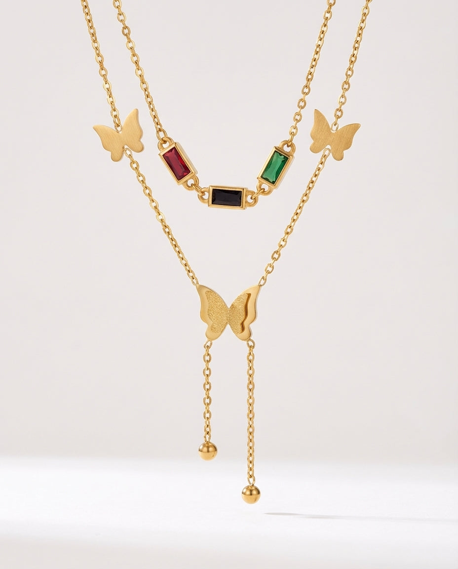 Gold Titanium Steel Butterfly Pendant Necklace