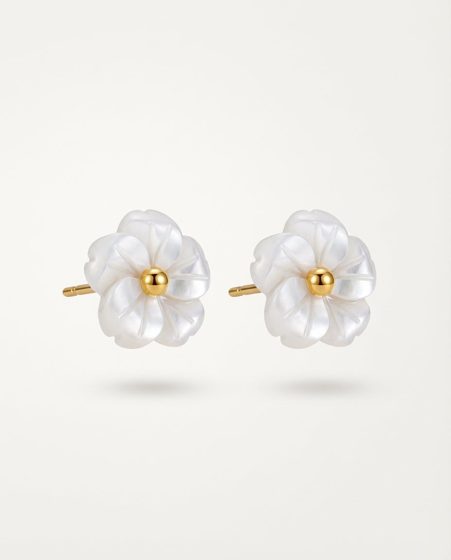 White Floral 18K Gold-Plated Stainless Steel Earrings