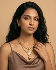 Gold Titanium Steel Multi-Layer Necklace with Heart & Tree of Life