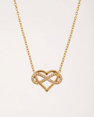 Gold Stainless Steel Heart & Infinity Zircon Necklace Adjustable Chain