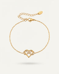 Gold Stainless Steel Heart Zircon Bracelet Adjustable 16-21cm