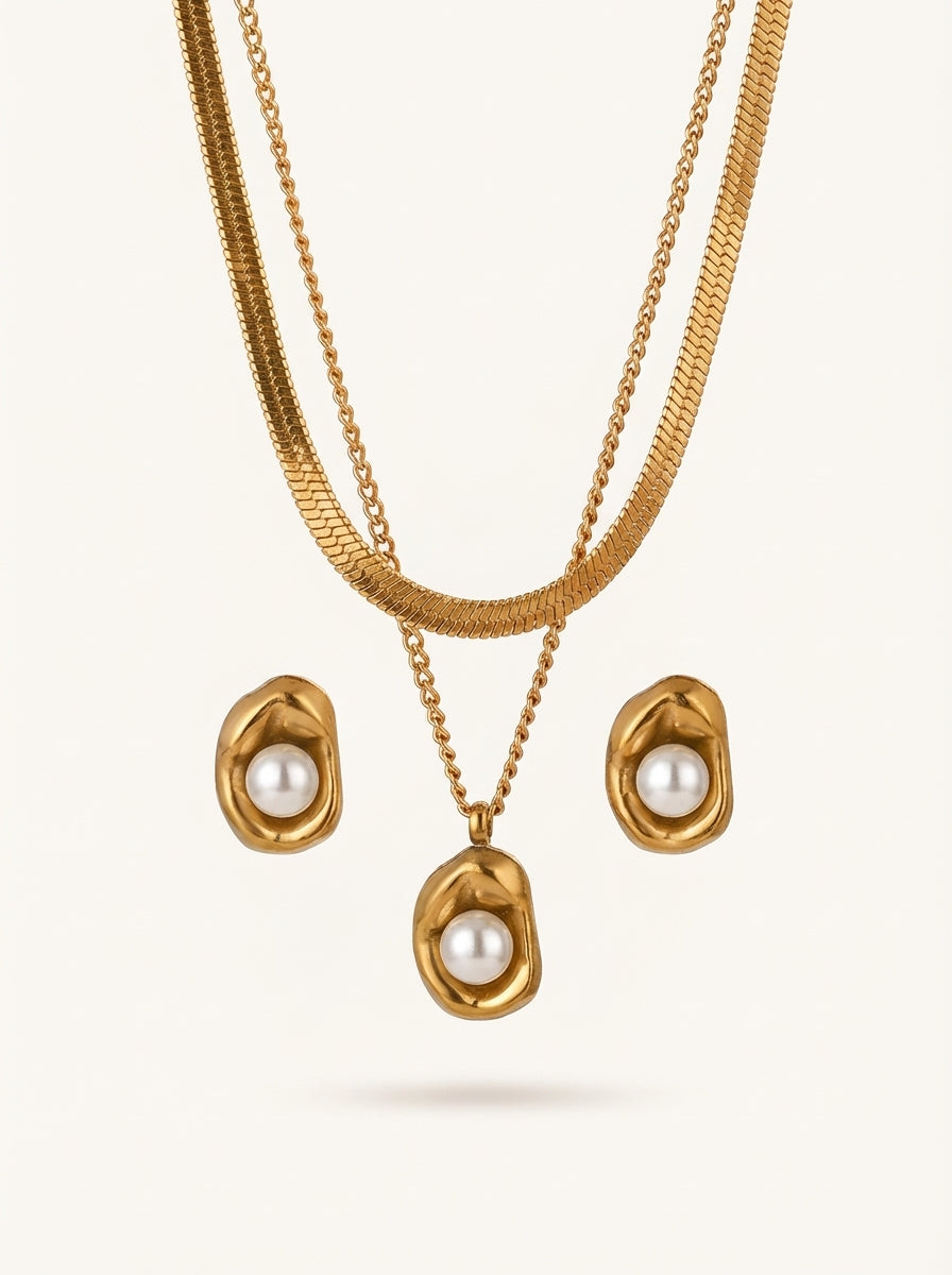 18K Gold Plated Pearl Four-Piece Jewelry Set - Confident Everyday Wear