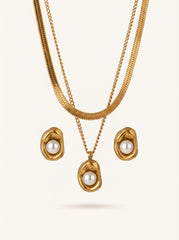 18K Gold Plated Pearl Four-Piece Jewelry Set - Confident Everyday Wear