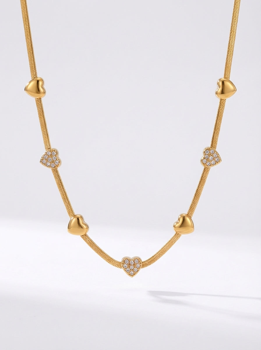 Gold Heart Zircon Stainless Steel Necklace 41+5cm