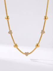 Gold Heart Zircon Stainless Steel Necklace 41+5cm