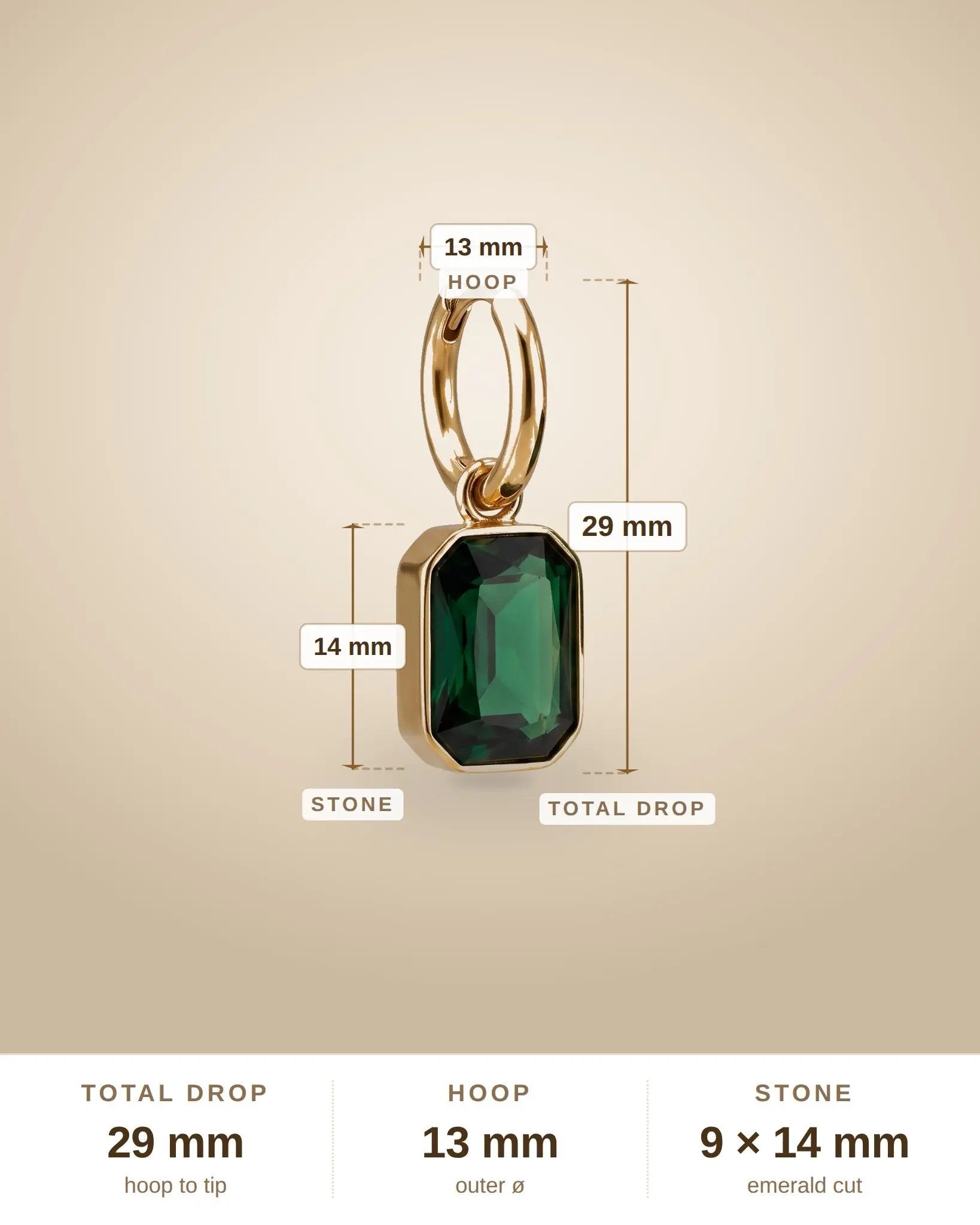 Green Zircon Drop Huggie Earrings – 18K Gold Emerald Tone