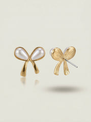 Gold-Tone Flower Butterfly Alloy Earrings with Pearl Inlay