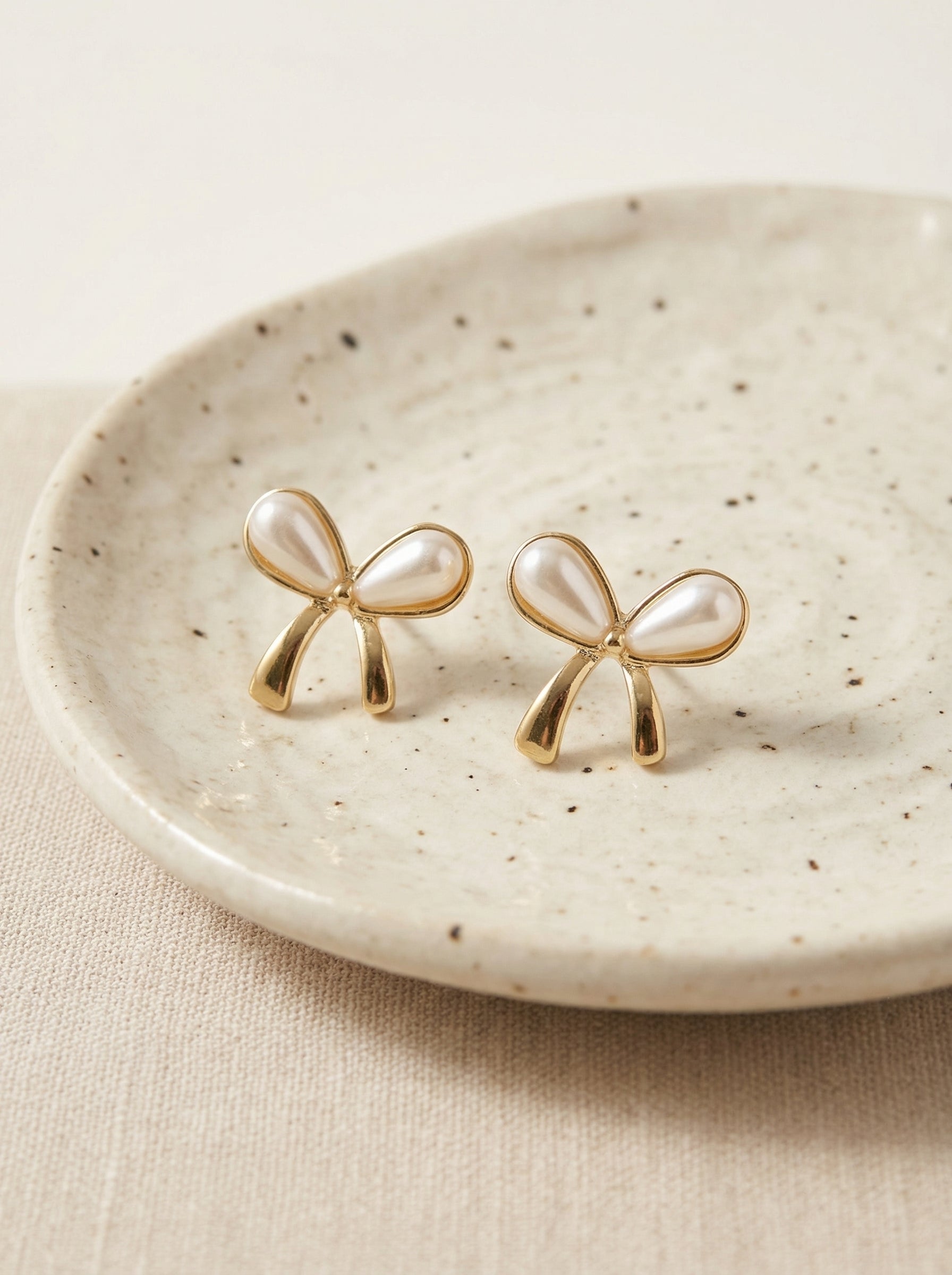 Gold-Tone Flower Butterfly Alloy Earrings with Pearl Inlay
