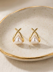 S925 Silver Gold-Tone Pearl Teardrop Earrings for Women