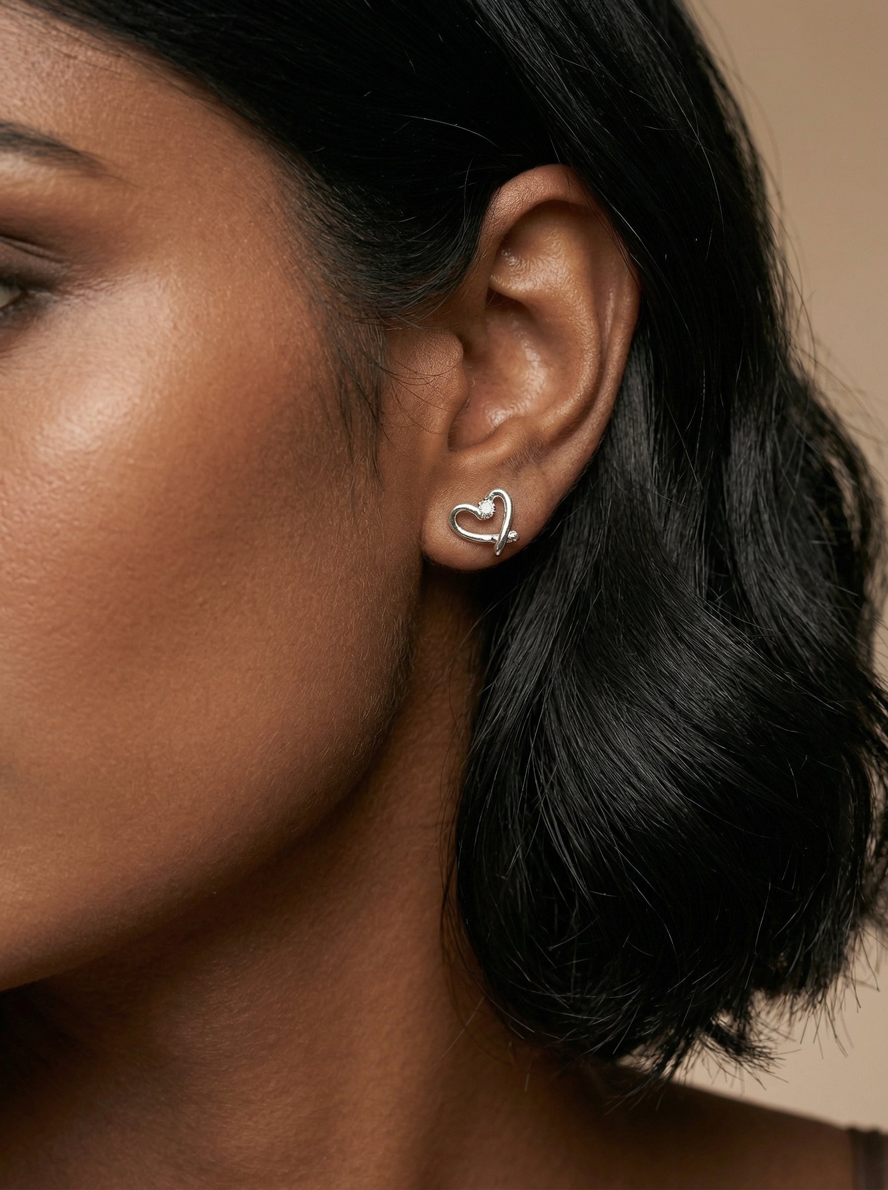 Silver Open Heart Alloy Stud Earrings