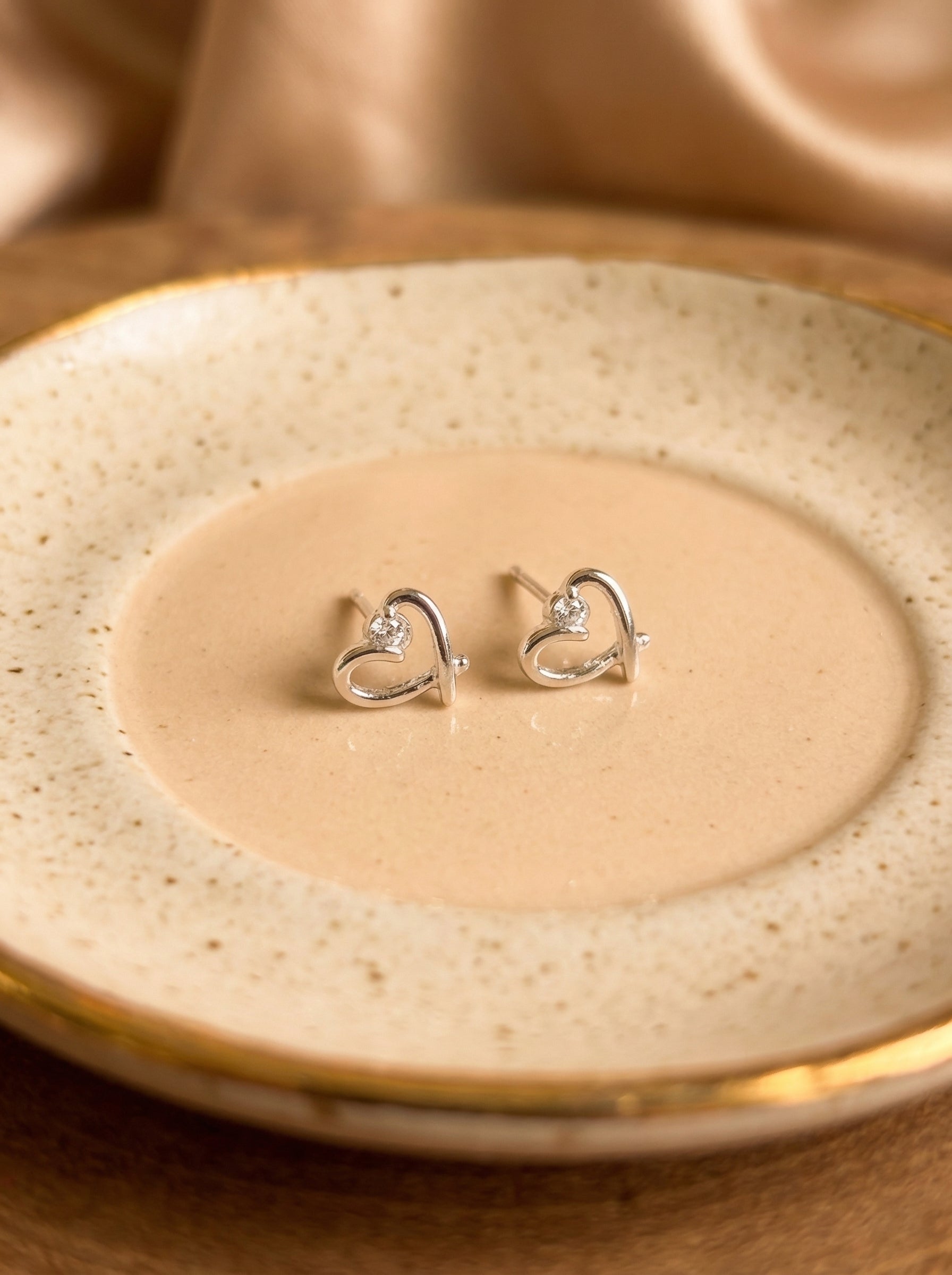 Silver Open Heart Alloy Stud Earrings