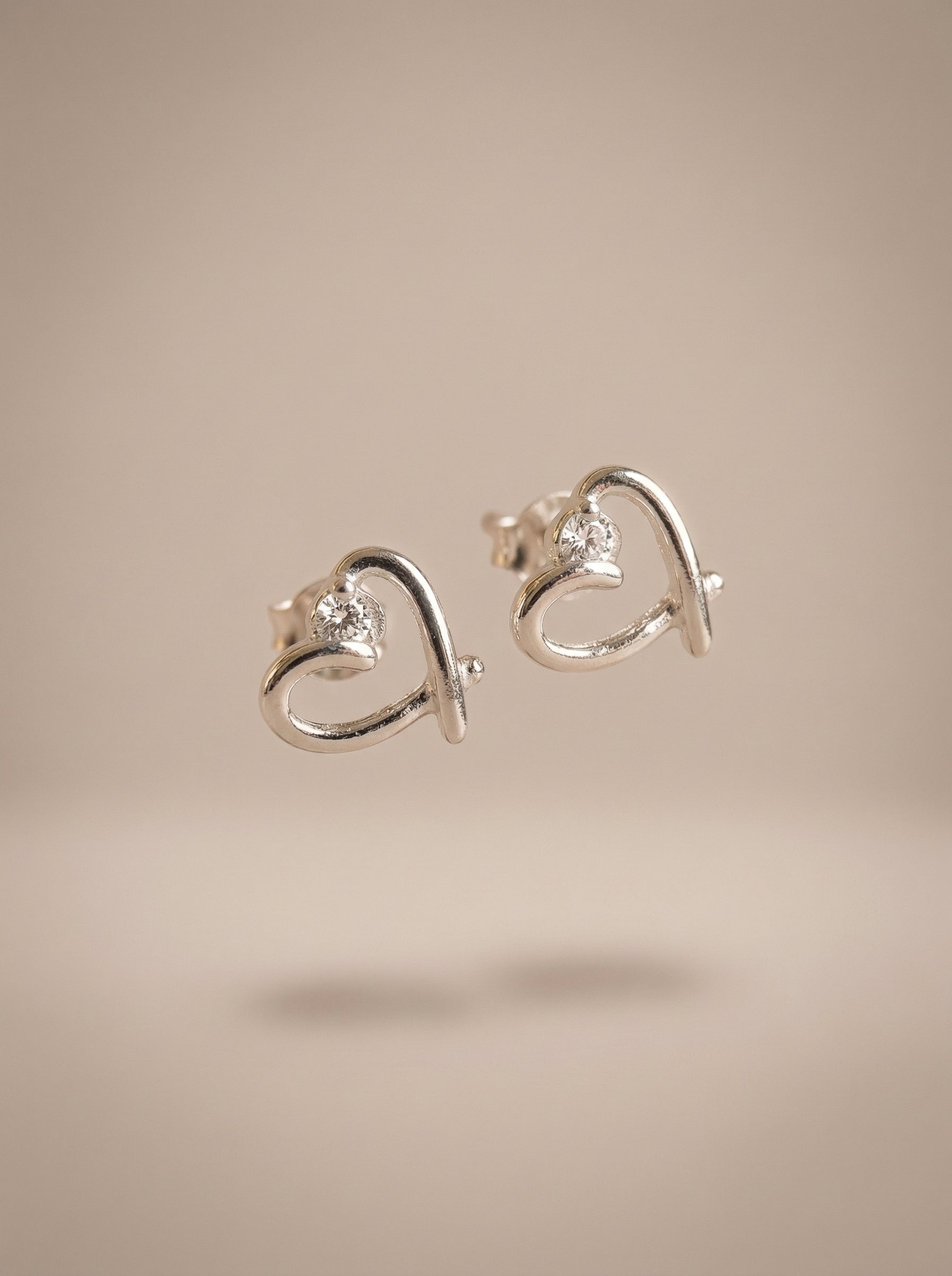 Silver Open Heart Alloy Stud Earrings
