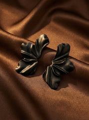 Matte Black Alloy Petal Statement Earrings