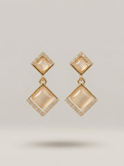 Tiered Gold Square Earrings with 925 Silver Needle & Neutral Stones
