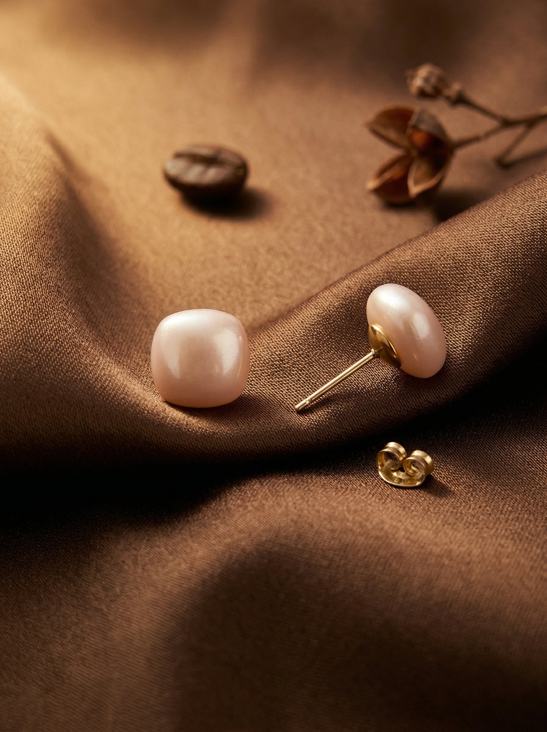 Champagne Shell Sterling Silver Needle Stud Earrings