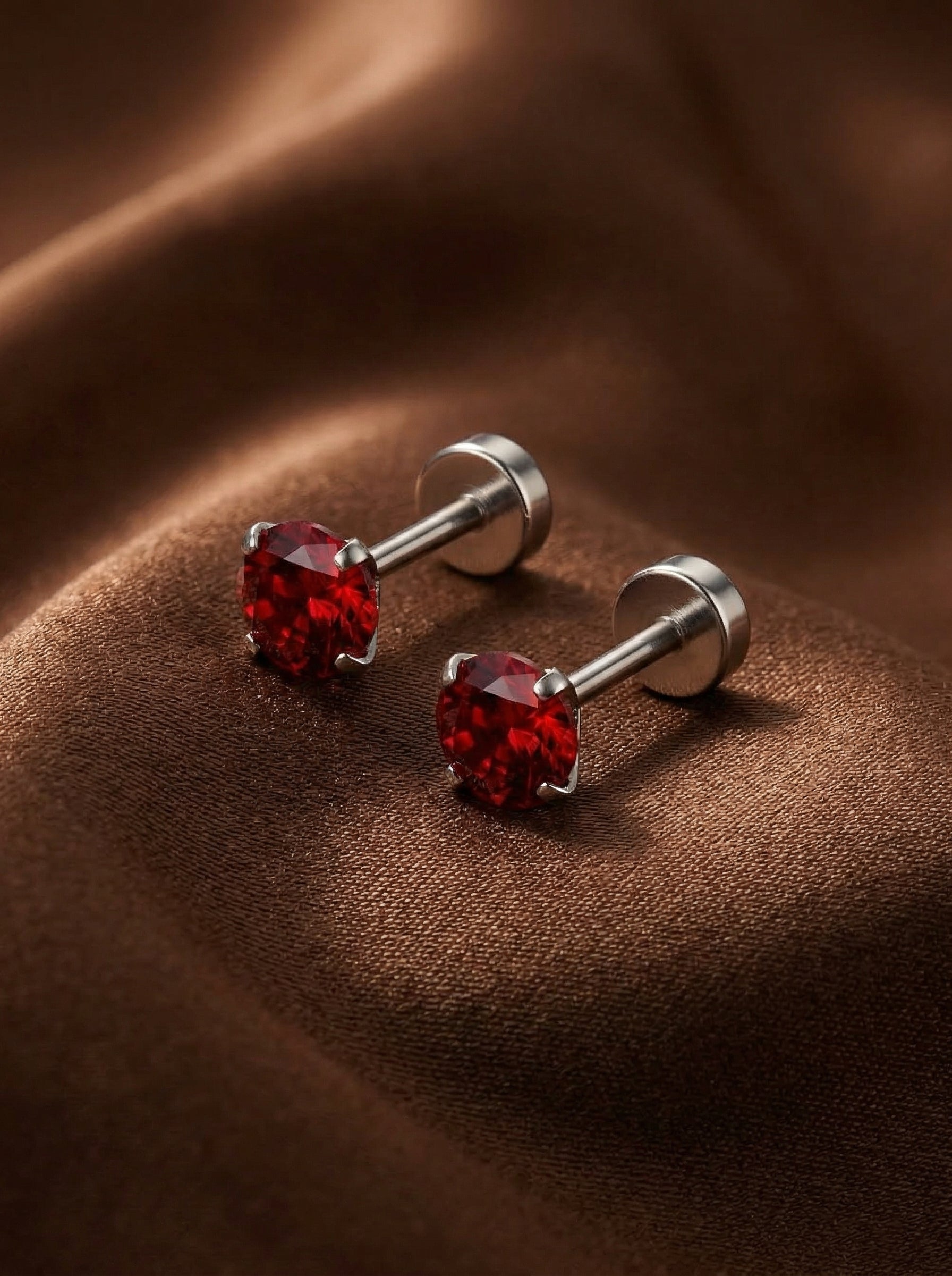 Red 4mm Stainless Steel Zirconia Studs – Everyday Unisex