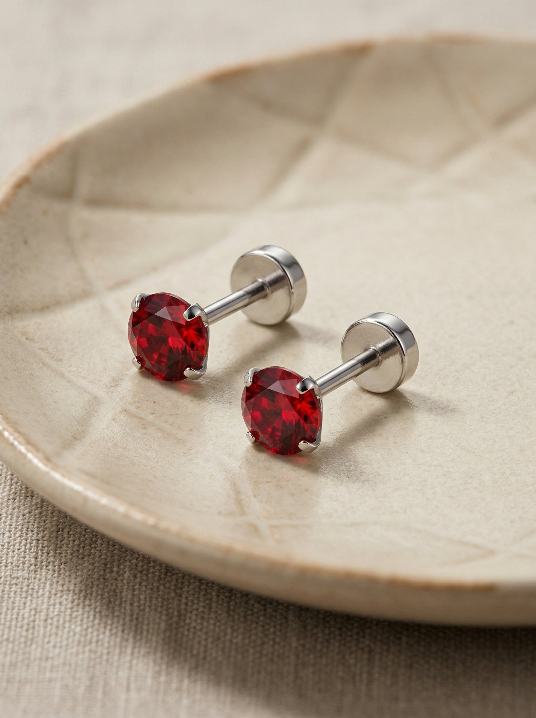 Red 4mm Stainless Steel Zirconia Studs – Everyday Unisex
