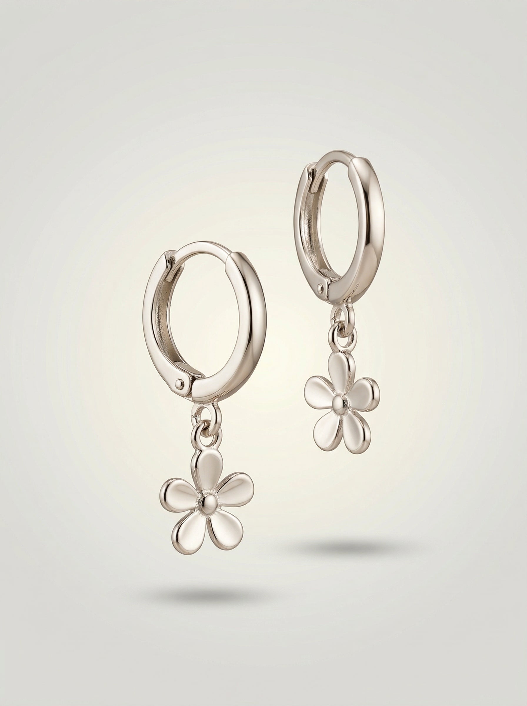 Silver Hoop Earrings with Flower Pendant - Trendy Minimal Jewelry for Women