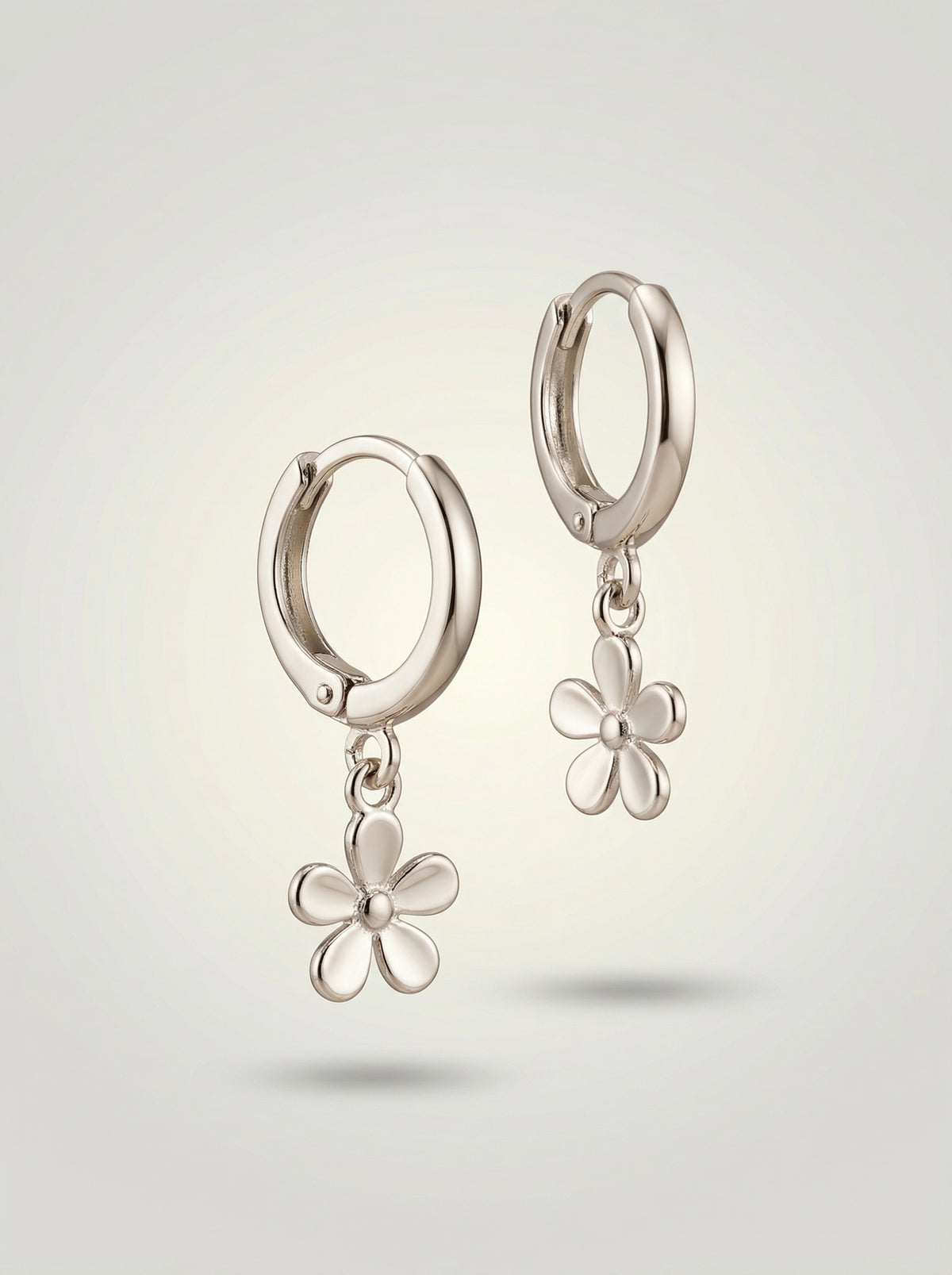 Silver Hoop Earrings with Flower Pendant - Trendy Minimal Jewelry for Women