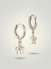 Silver Hoop Earrings with Flower Pendant - Trendy Minimal Jewelry for Women
