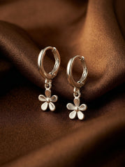 Silver Hoop Earrings with Flower Pendant - Trendy Minimal Jewelry for Women