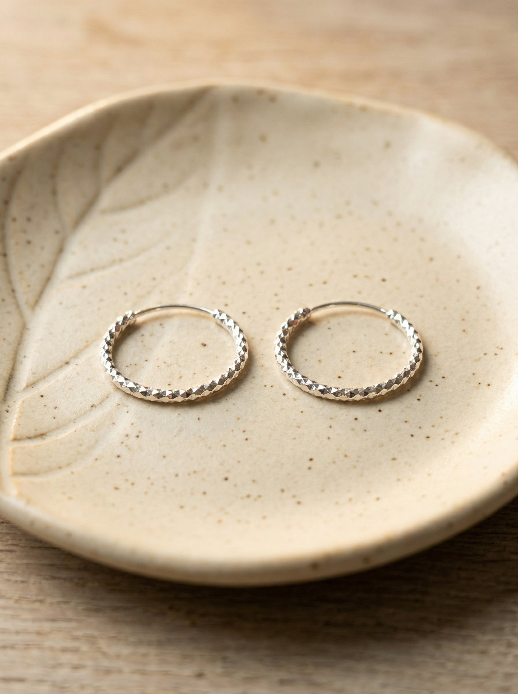 Diamond Cut Silver Hoop Earrings – Minimal Textured Everyday Jewelry for Women