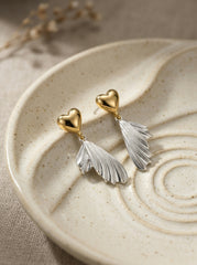 Two-Tone Heart & Shell Earrings in Gold and Silver - 925 Sterling Silver
