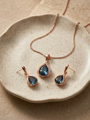 Blue Teardrop Necklace & Earrings Set in Crystal Alloy and Rose Gold