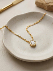Gold Water Drop Pendant Necklace – Stainless Steel 18K Gold Plated