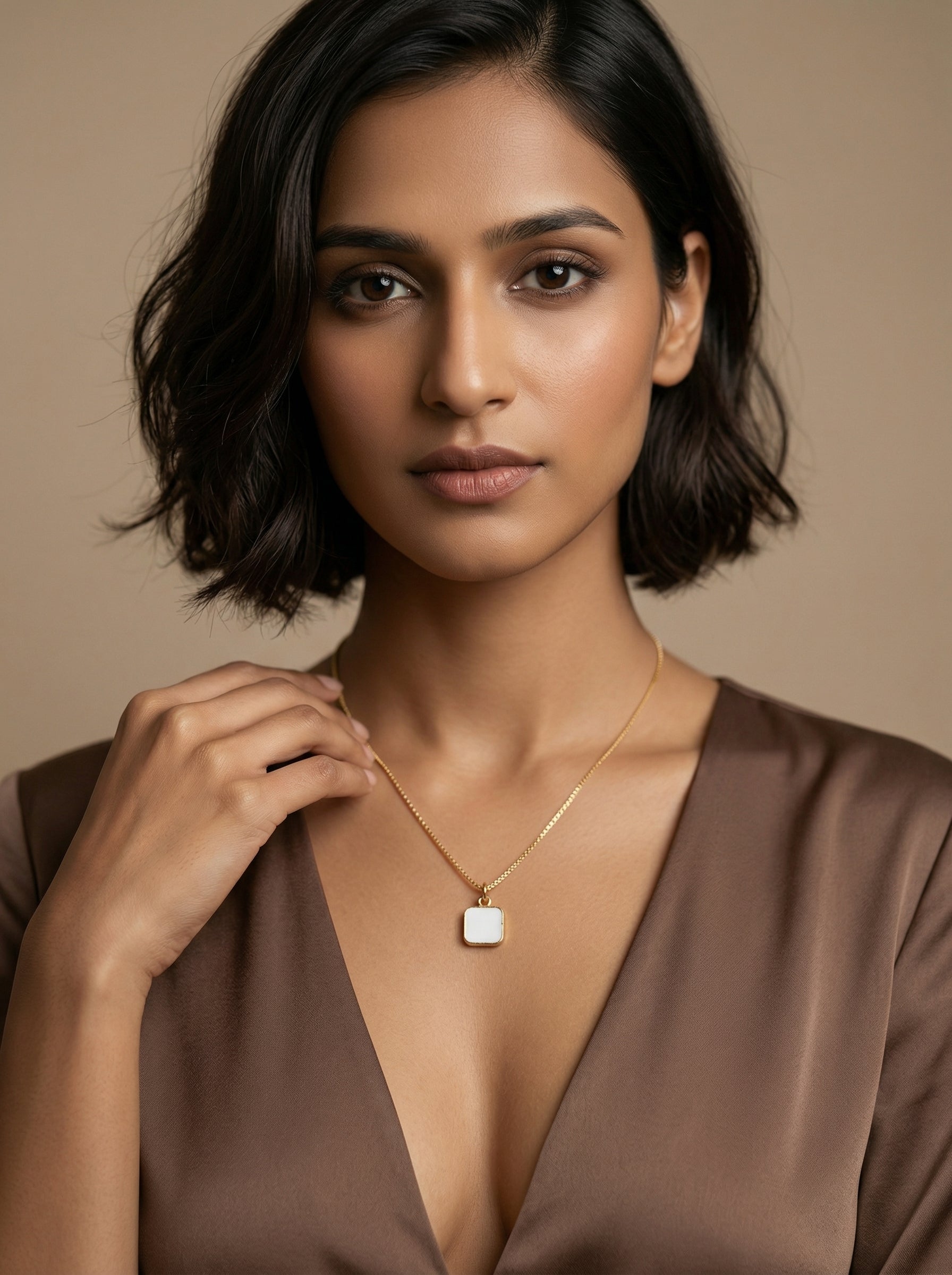Geometric Natural Stone & Zircon Pendant Necklace