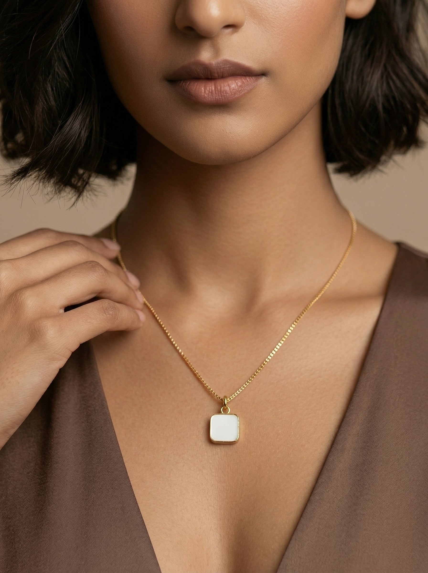 Geometric Natural Stone & Zircon Pendant Necklace